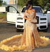 Luxurious Gold Crystal Sweetheart Sequin Prom Dress With Detachable Train