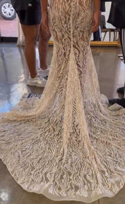 Luxury Champagne Beading See through Mermaid Prom Dress Sexy Side Slit