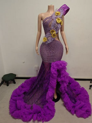 Luxury Crystal Long Prom Dress with Feathers