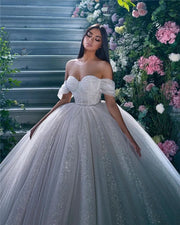 Glitter Off-Shoulder A-Line Wedding Dress 2024