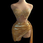 Luxury Gold Diamond 2-Piece Cocktail Prom Dress