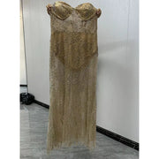 Gold Sequined Backless Birthday Dress