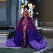 Gorgeous Mermaid Sequin Prom Dress with Ruffle Tiered Detachable Train