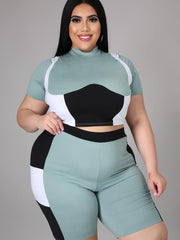 Contrast Color Casual Plus Size 2 Piece Pants Set