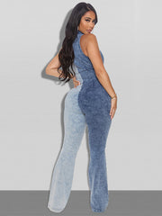 Plus Size Contrast Color Zipper Up Sleeveless Jumpsuit