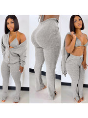 Casual Autumn Knitted Three Pieces Pants Set