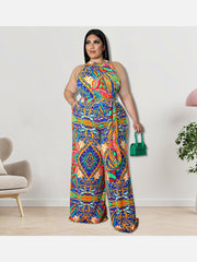 Printed Sleeveless Plus Size Jumpsuits For Women