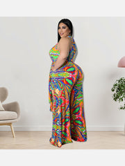 Printed Sleeveless Plus Size Jumpsuits For Women