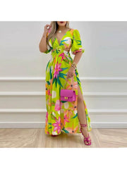 Fashion Printing Split Hem Split Women's Dress