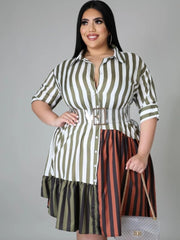 Plus Size Contrast Color Striped Half Sleeve Dress