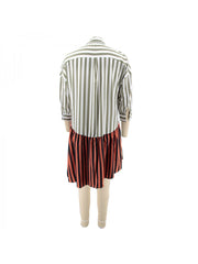 Plus Size Contrast Color Striped Half Sleeve Dress