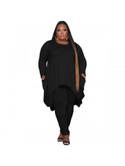 Irregular Solid Plus Size 2 Piece Pant Sets