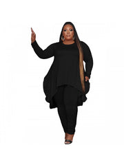 Irregular Solid Plus Size 2 Piece Pant Sets