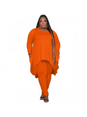 Irregular Solid Plus Size 2 Piece Pant Sets