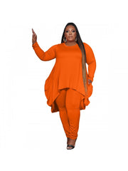 Irregular Solid Plus Size 2 Piece Pant Sets