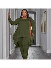 Irregular Solid Plus Size 2 Piece Pant Sets