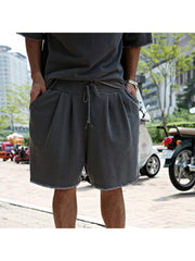 Men Summer Casual Pure Color Short Sleeve Shorts Suit