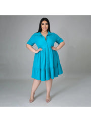 Women's Pure Color Plus Size Shirt Dress