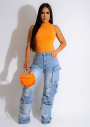 Retro Fashion Ripped Multi-pocket Jeans