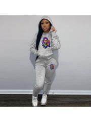 Cartoon Skull Pattern Hoodies Trouser Sets