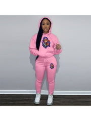 Cartoon Skull Pattern Hoodies Trouser Sets