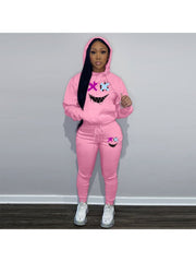 Cartoon Pattern Pullover Hoodies Trouser Sets