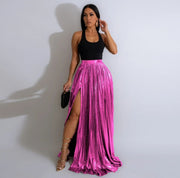 Pleated Metallic High Rise Skirts