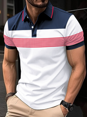 Colorblock Patchwork Buckle Polo Shirt