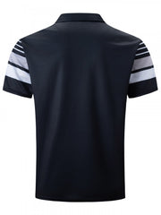 Colorblock Striped Zipper Polo Shirt