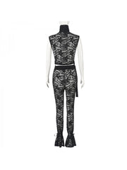 Lace Hollow Out Perspective Flared Pants Sets