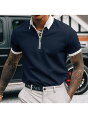Colorblock Short Sleeve Zipper Men's Polo Shirt
