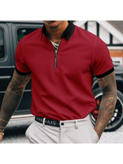 Colorblock Short Sleeve Zipper Men's Polo Shirt