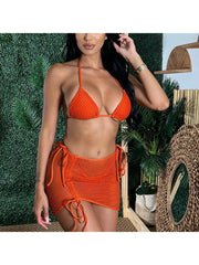 Solid Color Spaghetti Straps Backless 3pc Bikinis Sets