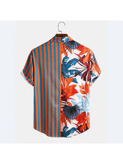 Striped Print Short Sleeve Loose Men's Shirts