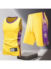 Colorblock Sleeveless Sporty Men's Short Suit