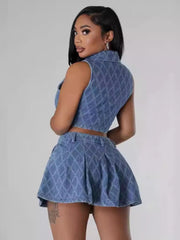 Jacquard Weave High Rise Fitted Skirt Sets