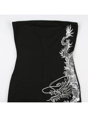 Dragon Pattern Print Strapless Bodycon Rompers