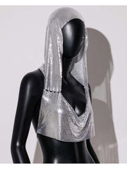 Sequin Hooded Backless Cropped Tank Top