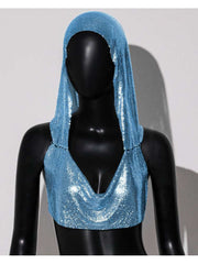 Sequin Hooded Backless Cropped Tank Top