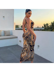 Leopard Mid-rise Bodycon Sleeveless Maxi Dresses