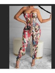 Tie-wrap Printed Strapless Jumpsuits