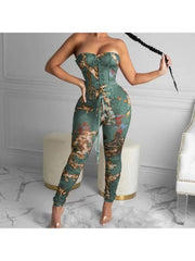 Tie-wrap Printed Strapless Jumpsuits