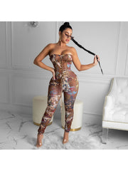 Tie-wrap Printed Strapless Jumpsuits