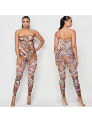 Tie-wrap Printed Strapless Jumpsuits