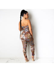 Tie-wrap Printed Strapless Jumpsuits