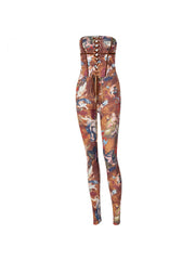 Tie-wrap Printed Strapless Jumpsuits