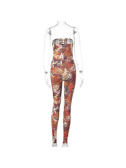 Tie-wrap Printed Strapless Jumpsuits