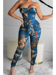 Tie-wrap Printed Strapless Jumpsuits