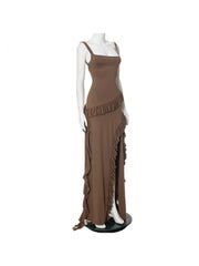 Irregular Ruffle Sleeveless Maxi Dress