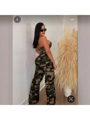 Camouflage Strapless Straight Pant Sets